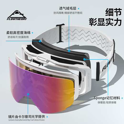 Flow Theory ski goggles magnetic flip anti-fog ski goggles for men and women with single and double plates, clip-on myopia goggles, super platinum