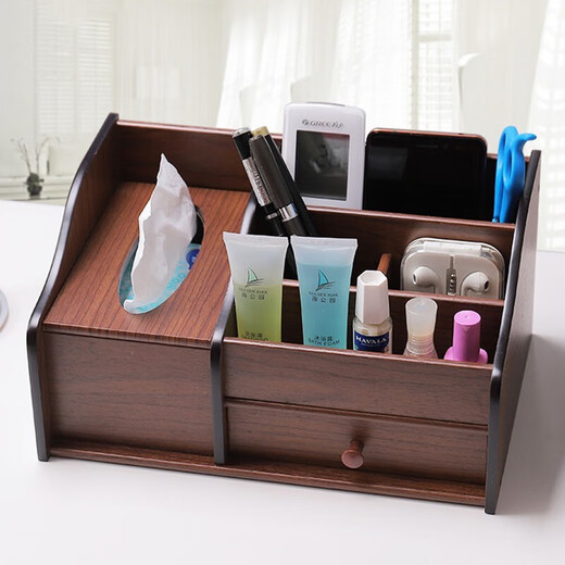 Bonboshi Wooden Tissue Box Living Room Coffee Table Remote Control Storage Box Creative Paper Box Home Multifunctional Desktop Office Multifunctional Tissue Box Walnut Color