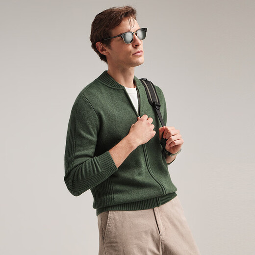 Zhaojun 2024 Autumn and Winter High-end Men's Wool Cardigan Jacket Solid Color Thickened Baseball Collar Knitted Top Army Green L
