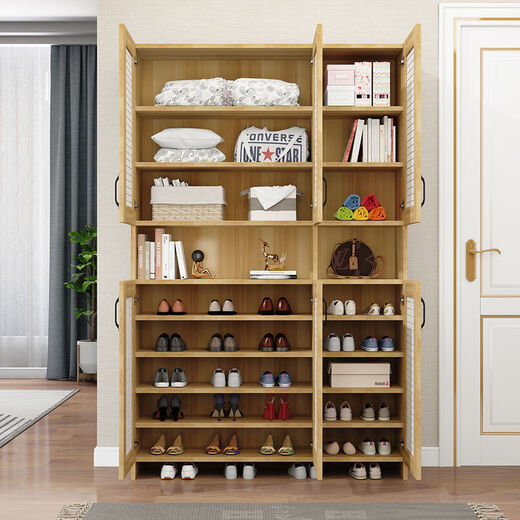 Qu Bainian customized entry door shoe cabinet, entrance cabinet, ultra-thin home balcony shoe cabinet, solid wood shutter door shoe cabinet, light walnut low cabinet with 2 doors, master comes to install