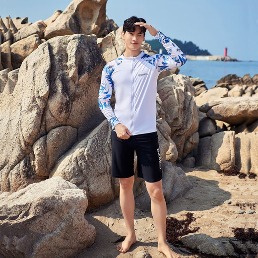 Baichao swimsuit men's wetsuit quick-drying long-sleeved trousers jellyfish surfing suit hot spring resort split swimsuit white zipper top M M