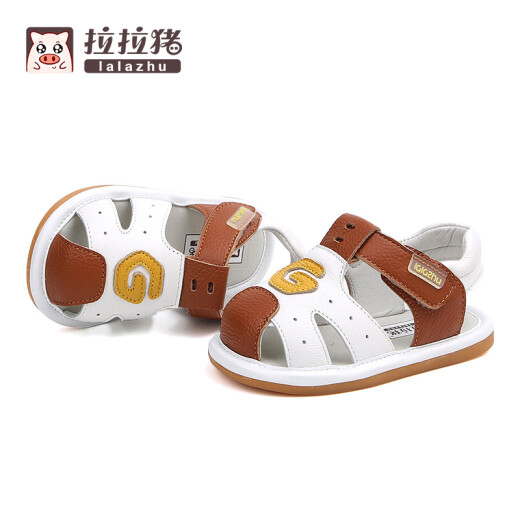 Lala Pig (lalazhu) new summer baby toddler shoes, children's leather sandals, boys' shoes, soft soles, non-slip, toddlers, baby Baotou boys' shoes, 1-3 years old, one brown size 22/inner length 14.5cm (suitable for feet about 14cm long)