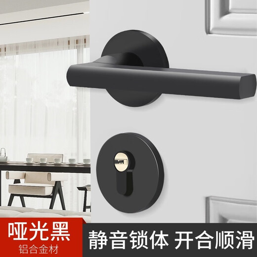 固特睿思黑色门锁卧室通用型室内实木门分体式门锁现代简约磁吸门把手 A款F9901直把 合页门吸(没有锁具)