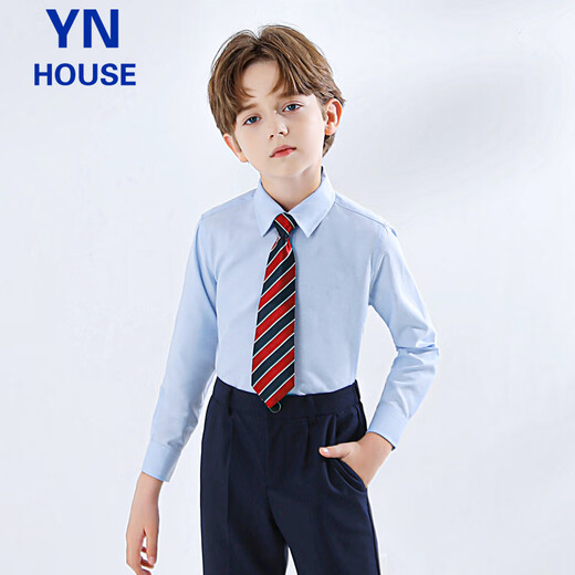 Yinuobang children's shirt long-sleeved blue boys and girls shirt suit shirt blue size 140