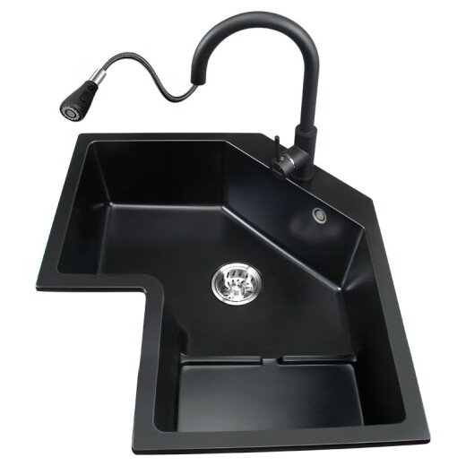 XMSJ corner quartz stone sink single tank kitchen L-shaped corner special-shaped wash basin dishwasher set 9764SY640*640 luxury configuration