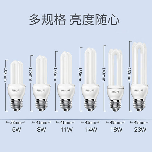 Philips (PHILIPS) U-shaped energy-saving lamp standard energy-saving lamp E27 screw socket 5W 2U white light (6500K)