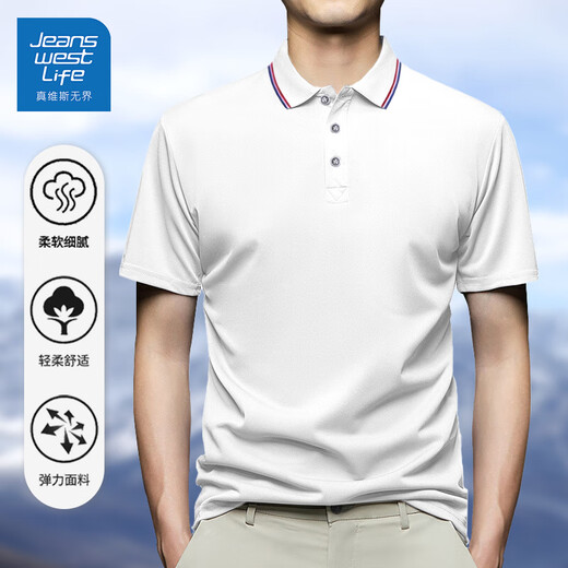 JEANSWEST LIFE Jeans West 2025 new short-sleeved polo shirt men's lapel t-shirt solid color tops men's men's polo shirt black 698 2XL (recommended 125-140Jin Jin equals 0.5 kg)