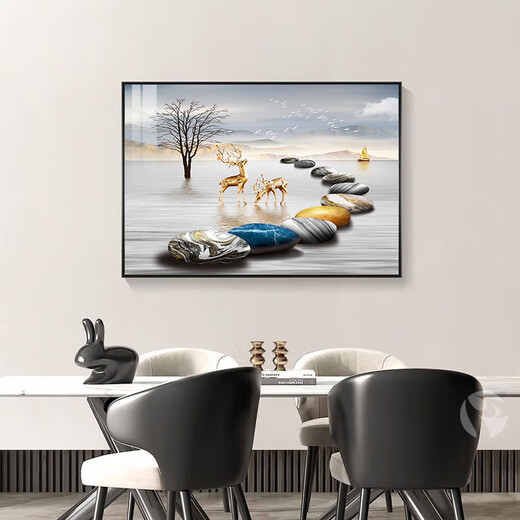 Mo style restaurant decorative painting modern minimalist dining room banner hanging painting light luxury dining room background wall kitchen mural no punching three meals four seasons 60*40cm crystal porcelain