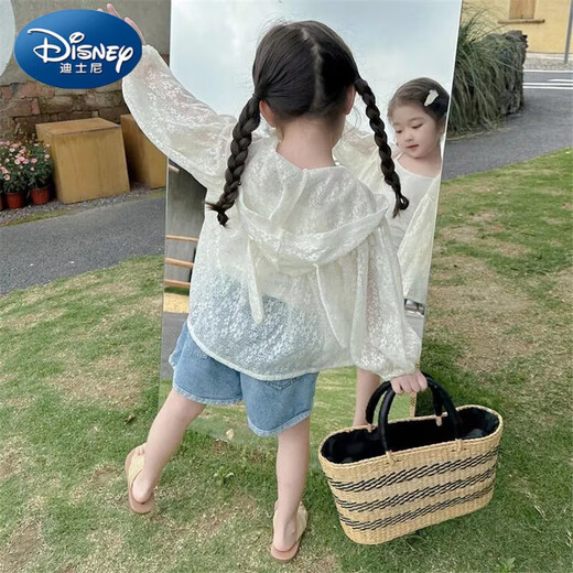 Disney (Disney) Girls 2024 Summer New Sun Protection Clothing Jacket Children's Summer Lace Top Baby Girl Thin Hooded Sun Protection Clothing Sun Protection Clothing 100 Sizes