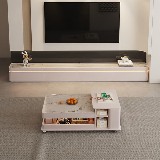 Isabel 2024 new model TV cabinet combination cabinet hidden socket modern simple living room background wall cabinet cream style floor cabinet 2.4 meters floor-standing TV cabinet/4 drawers