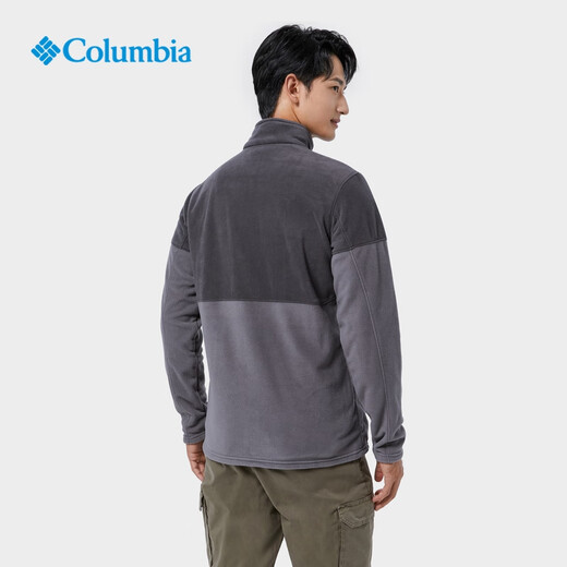 Columbia Outdoor Men's Simple Stand Collar Fashion Jacket Warm and Comfortable Fleece Jacket AE0560 023 City Gray and Shark Black L(180/100A)
