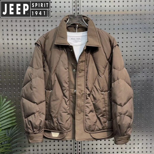 JEEP SPIRIT吉普新款翻领轻薄羽绒服男士冬季保暖日系白鸭绒外套休闲帅气 黑色 1XL 130-150斤