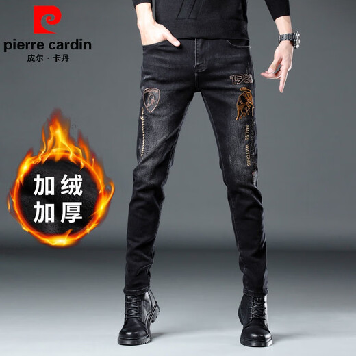 皮尔卡丹（pierre cardin）欧货新款刺绣印花男士针织牛仔裤子修身弹力百搭小脚长裤 6628 29 （2尺2）