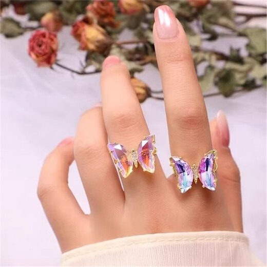 Antime children's ring girl princess style butterfly real crystal gem ring jewelry toy dream little girl ring light color 1