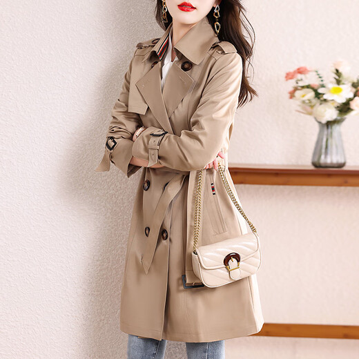 Audun windbreaker coat for women 2025 new style women's small medium-length spring and autumn coat AT3212 Khaki L
