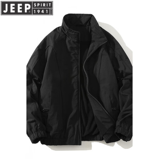 JEEP SPIRIT chaqueta bomber corta americana con cuello alto de invierno chaqueta gruesa de terciopelo acolchado de algodón top para hombre negro L (130-140)