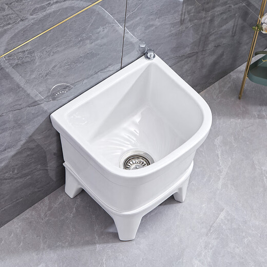 Mop pool balcony small ceramic wash mop pool mop pool household bathroom floor mop bucket automatic drain 35 cm manual drain integrated molding