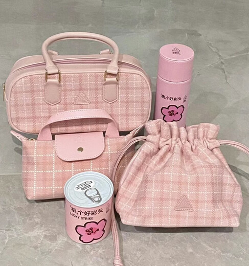 New product 3CE winter pink plaid storage box jewelry box blue cosmetic box portable hand mirror carry-on luggage semi-circular portable jewelry box