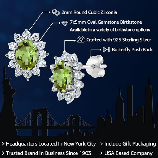 GEM STONE KING Green Peridot Earrings 925 Silver Female Princess Diana Style Colored Gemstone Earrings as a Chinese Valentine's Day Gift for Your Girlfriend Green Peridot