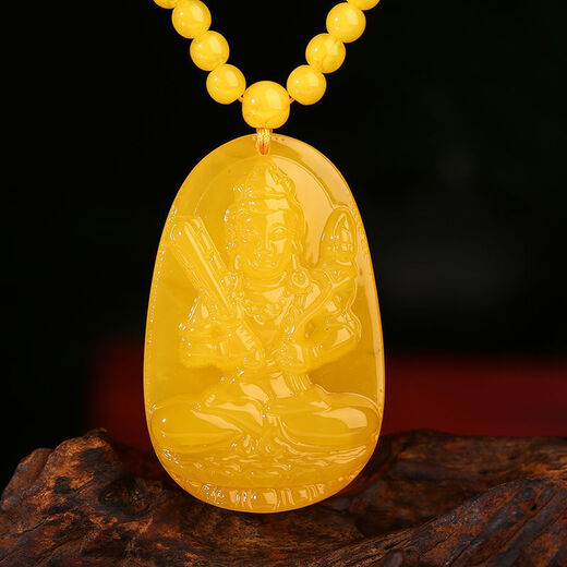 Fat East Lai Quality Beeswax Pendant Chicken Fat Yellow Twelve Zodiac Amulet Guanyin Amitabha Necklace Samantabhadra Bodhisattva Zodiac (Dragon) (Snake)