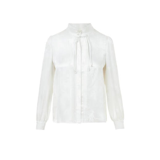 LIME Gina's same style Rhine stand collar new Chinese style long-sleeved shirt autumn and winter mulberry silk floral top white S