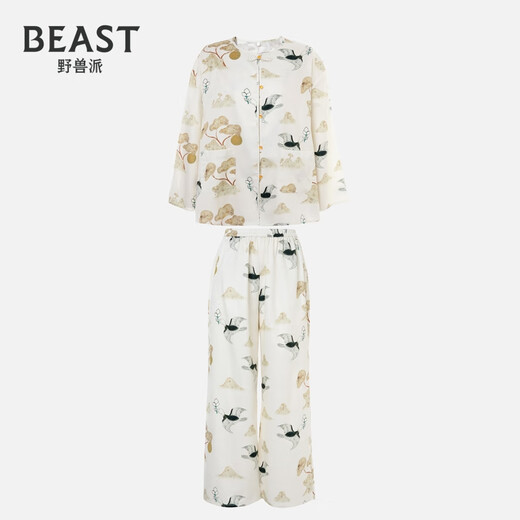 Brutalist Autumn Thoughts Series Mingyue Chinese Style Cotton Print Couple Pajamas Long Sleeve Pants Set Women M