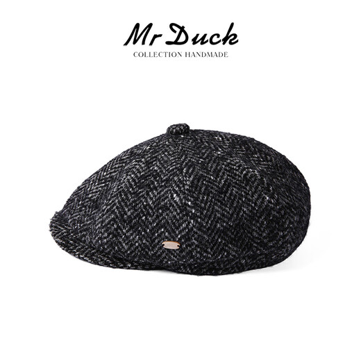Mr DUCK high-end wool herringbone pattern newsboy hat winter men's old money style octagonal painter hat retro fashion hat lava charcoal gray (newsboy hat)-MW461175 M (55-57cm)