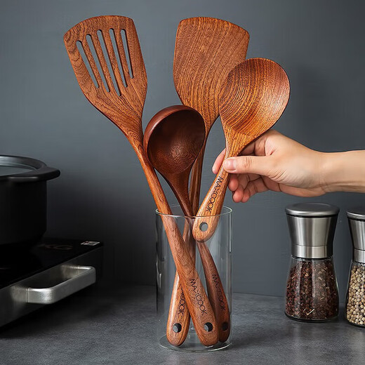 MAXCOOK wooden spoon, ebony spoon, natural household paint-free and wax-free wooden spoon, extra long handle vegetable spoon MCCU8611