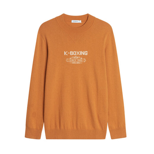 K-Boxing Men's Sheep Wool Men's Sweater Skin Friendly Breathable Bottoming Shirt for Men|FYET3346 Sunset Orange 175/L