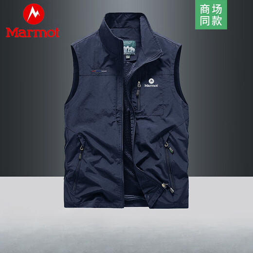 Marmot Vest Men's Vest Jacket Spring, Autumn and Winter Outdoor Mountaineering and Fishing Multi-Pocket Workwear Vest Dark Blue M