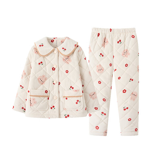 Fenton children's pajamas for girls and older children quilted parent-child autumn and winter doll collar warm velvet anti-static home clothes Q9J2470225