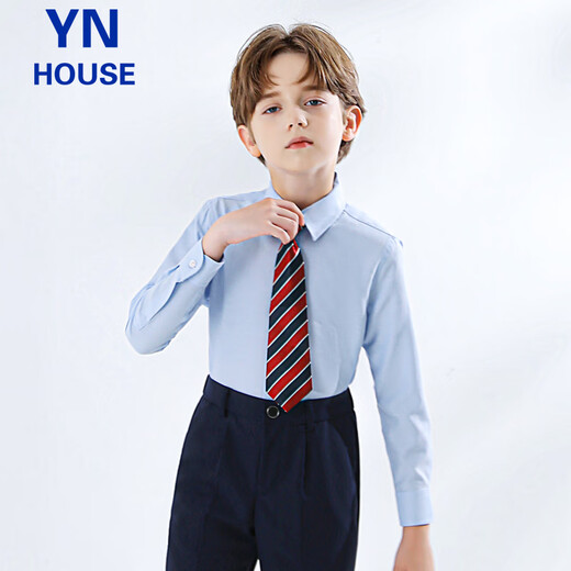 Yinuobang children's shirt long-sleeved blue boys and girls shirt suit shirt blue size 140