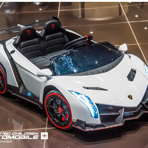 Agulun's new trendy Lambo children's car can be driven by four-wheeled two-seater children's sports car electric remote control toy car polished white MP3 four-wheel drive