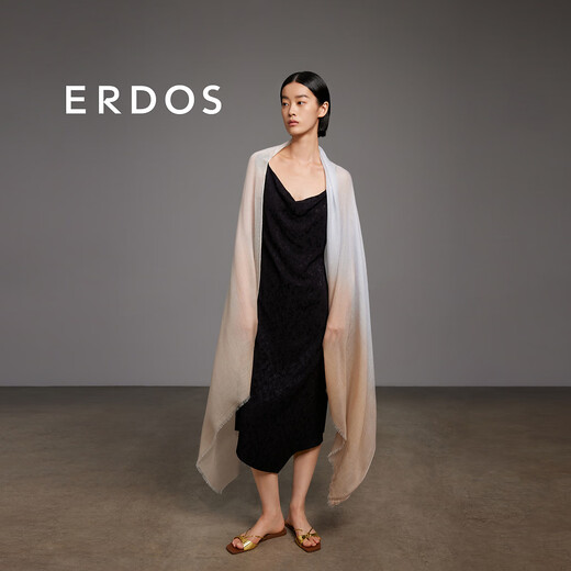 ERDOS 春夏精纺轻盈飘逸渐变山羊绒休闲简约风女士披肩围巾 柔和香桃色 200cmX90cm