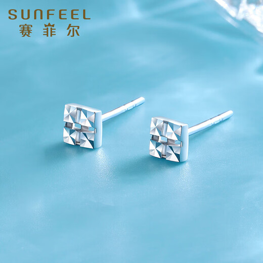 Safir platinum earrings for women PT950 sparkling car flower small sugar cube earrings for girlfriend, one pair, about 0.9 grams