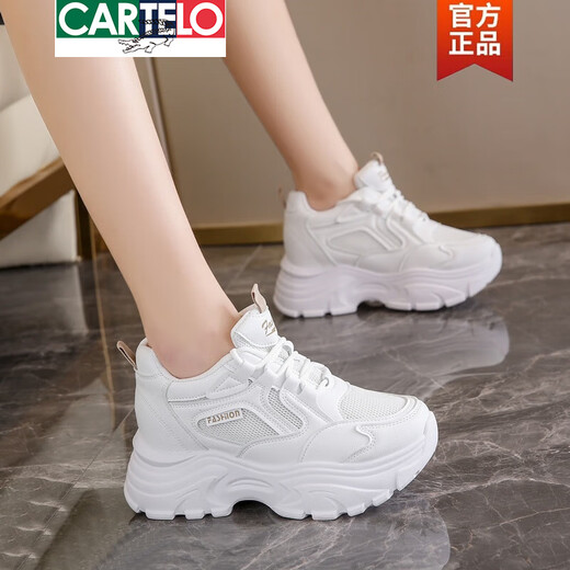 CARTELO crocodile (CARTELO) inner height increasing women's shoes 2025 new small high heels 8CM sports casual shoes wedge heel slim dad shoes black mesh 35