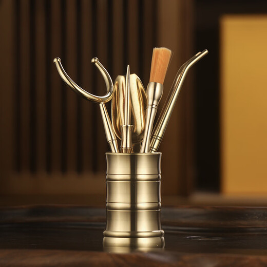 Ancient Yan Porcelain Copper Tea Ceremony Six Gentlemen Full Set Tea Making Supplies Tea Clips Tea Tweezers Tea Clips Tea Accessories Yuan Zen Tea Blind Six Gentlemen Free Tea Scissors