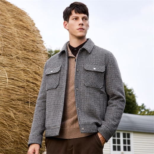 Dances with Wolves Wool Jacket Men's Winter Fashion Houndstooth Jacket Men's Down Jacket 003 Medium Gray 185