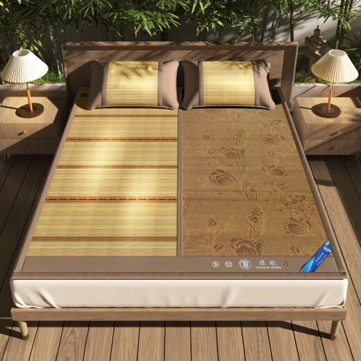 Yalu carbonized summer mat first layer bamboo green bamboo mat summer foldable dormitory single student air-conditioned mat double-sided bed mat original bamboo wood grain mat [smooth and burr-free] 1.2m (4 feet) bed