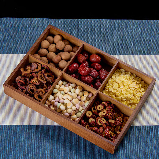 Huangsi dried fruit plate Chinese style home living room nut candy melon seed snacks walnut color compartment storage bamboo storage box four compartment snack fruit plate