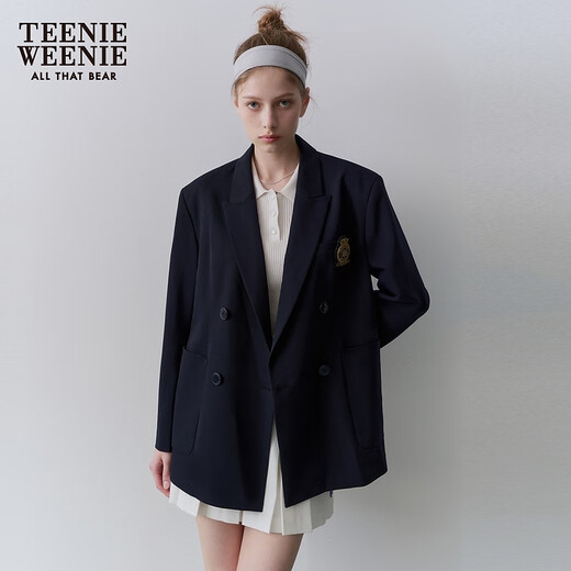 Teenie Weenie bear blazer women's spring casual college style mid-length light business fashion simple blazer women's navy blue S (160)