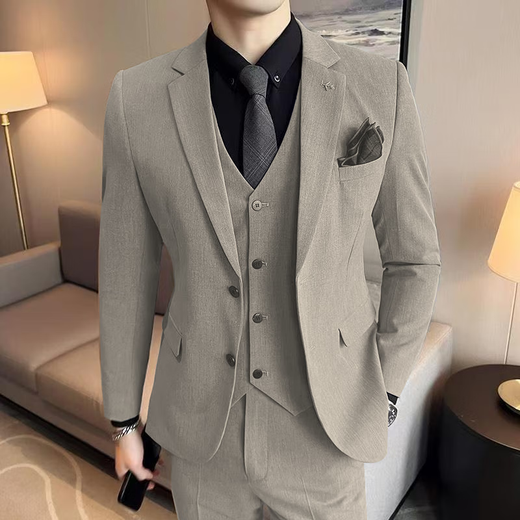 ROMON Suit Men's Slim Jacket Groom Wedding Custom Dress Business Professional Formal Small Suit Men Medium Gray Suit+Trousers XL (Suitable for 125-135 Jin Jin equals 0.5 kg)