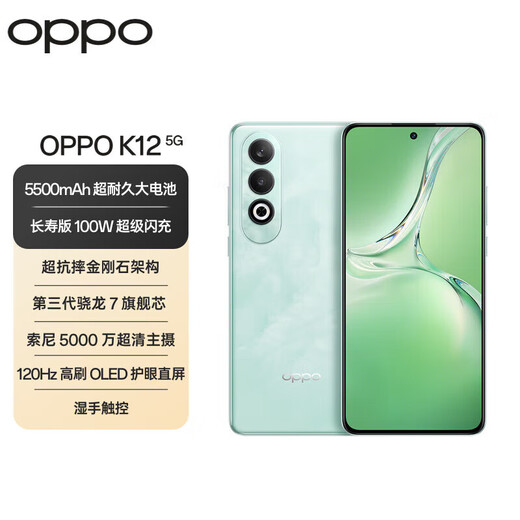 OPPO K12   新品5G 100W闪充 5500mAh超长续航 第三代骁龙7旗舰芯 直屏新款拍照游戏 AI手机 凝光绿丨K12x（骁龙695） 12GB+512GB