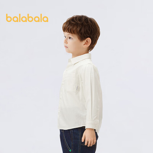 Balabala children's clothing boys' long-sleeved shirt spring and autumn fashionable classic top off-white 120 cm