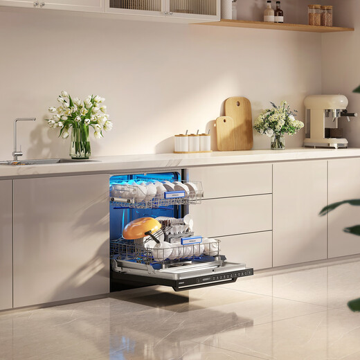 Boss F80 dishwasher is independently embedded and dual-purpose, 15 sets of large-capacity Sky Realm dishwasher, decontamination and disinfection all-in-one machine, nine-arm three-fork spray, first-level energy efficiency, black, 99.999% sterilization and disinfection, 15 sets, nine-arm three-fork spray and wash