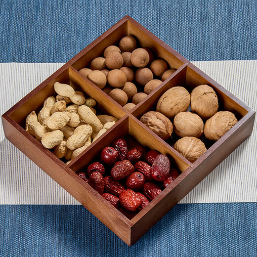 Huangsi dried fruit plate Chinese style home living room nut candy melon seed snacks walnut color compartment storage bamboo storage box four compartment snack fruit plate