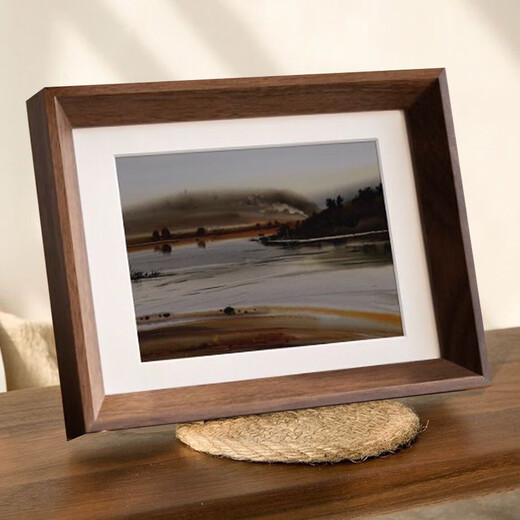 Wooden photo frame for table setting, photo mounting, 6-inch, 7-inch, and 8-inch high-end calligraphy picture frame, wall-mounted birthday gift frame, wood color, beveled edge, 7-inch (12.7*17.8cm), can be placed horizontally or vertically