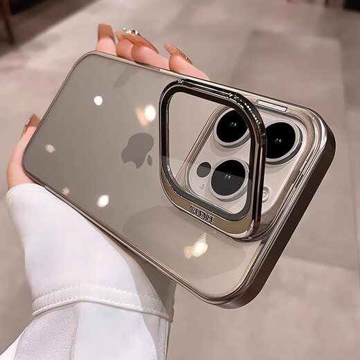 韵宁 一体护镜翻盖镜头带支架适用苹果16promax手机壳iphone15新款14透明硬高级感16pro全包防摔保护套 【沙漠金】一体护镜支架*裸机手感*高透不发黄 iPhone 16 Pro Max