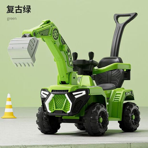 Babypure shine new children's electric car excavator can sit and ride male baby car four-wheel sliding car baby stroller gray - all-electric + fence push rod + remote control electric + sliding dual-purpose