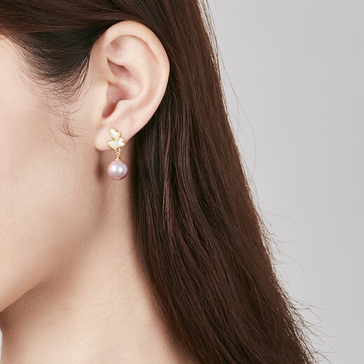 Queen of Pearl Nine Purple Lihuo 9-10mm silver inlaid freshwater pearl earrings earrings female birthday gift female